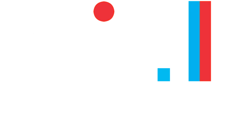 Logotipo de uma empresa de ar condicionamento de ambientes em Curitiba, com letras em relevo e elemento de clima nas cores azul e vermelho.