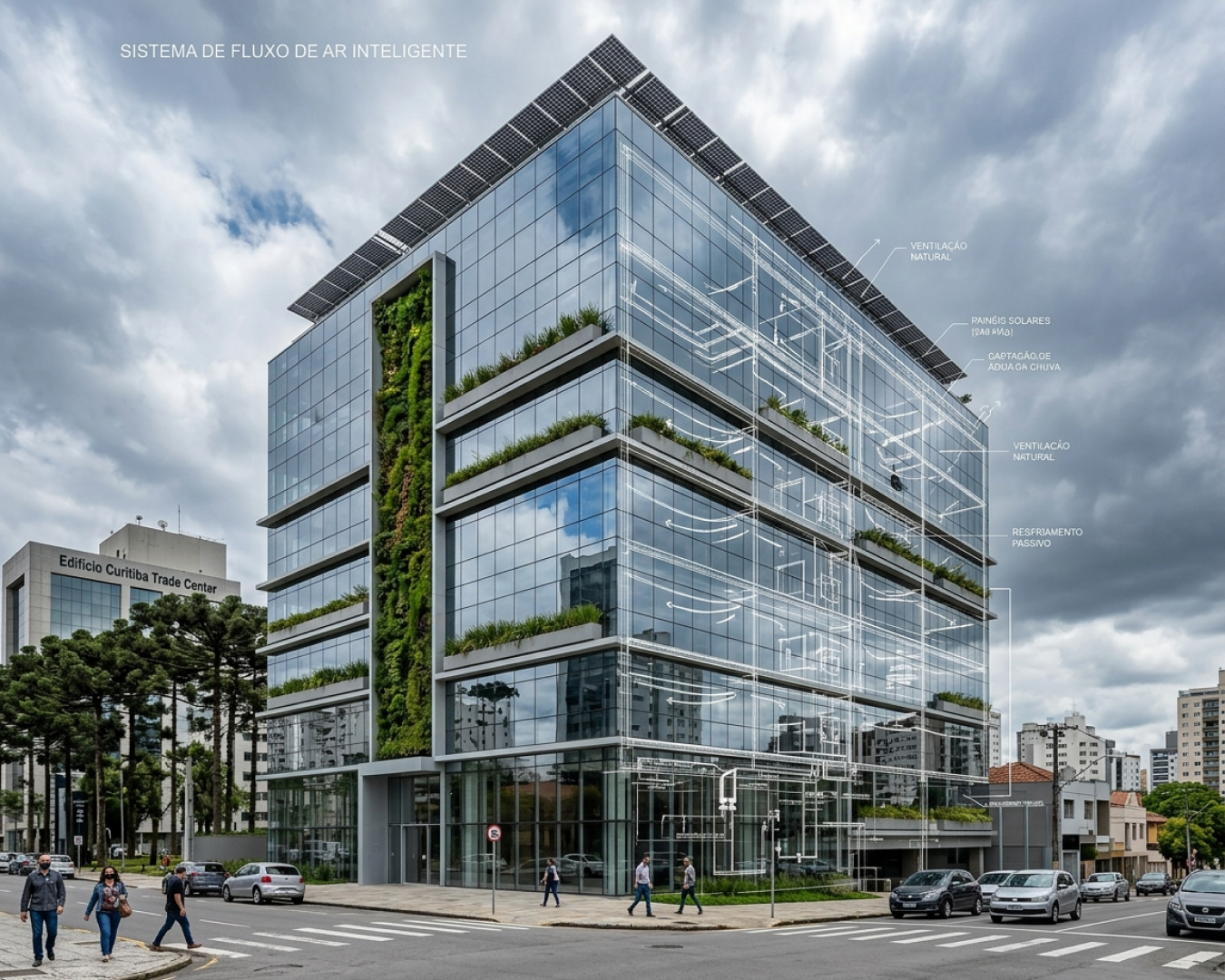 Prédio comercial moderno ilustrando a necessidade de um projeto de climatização eficiente para garantir o conforto térmico em Curitiba.